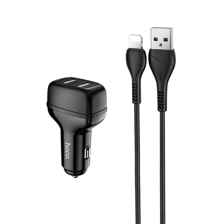 

hoco Z36 Chuangyu 2.4A Dual USB Car Charger with 1m USB to 8 Pin Cable(Black)