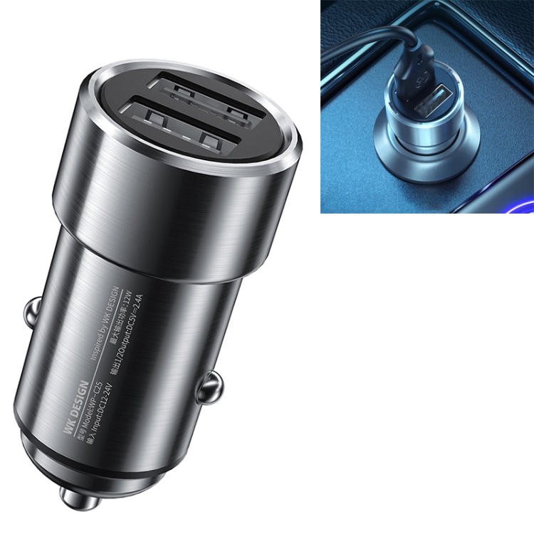 

WK WP-C25 12W Tikin Dual USB Car Charger (Silver)