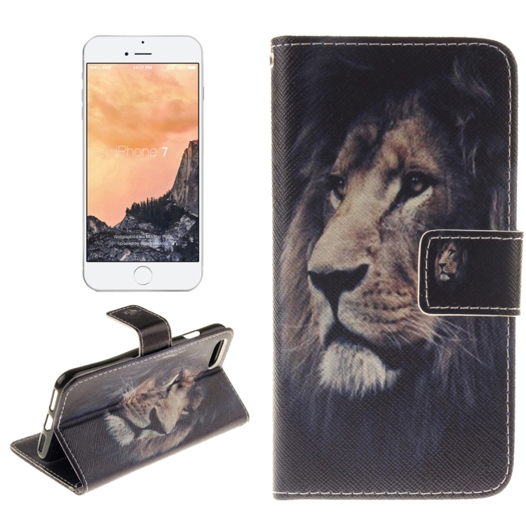 

For iPhone 8 & 7 Lion Feature Pattern TPU Magnetic Adsorption Horizontal Flip Leather Case with Holder & Card Slots & Wallet