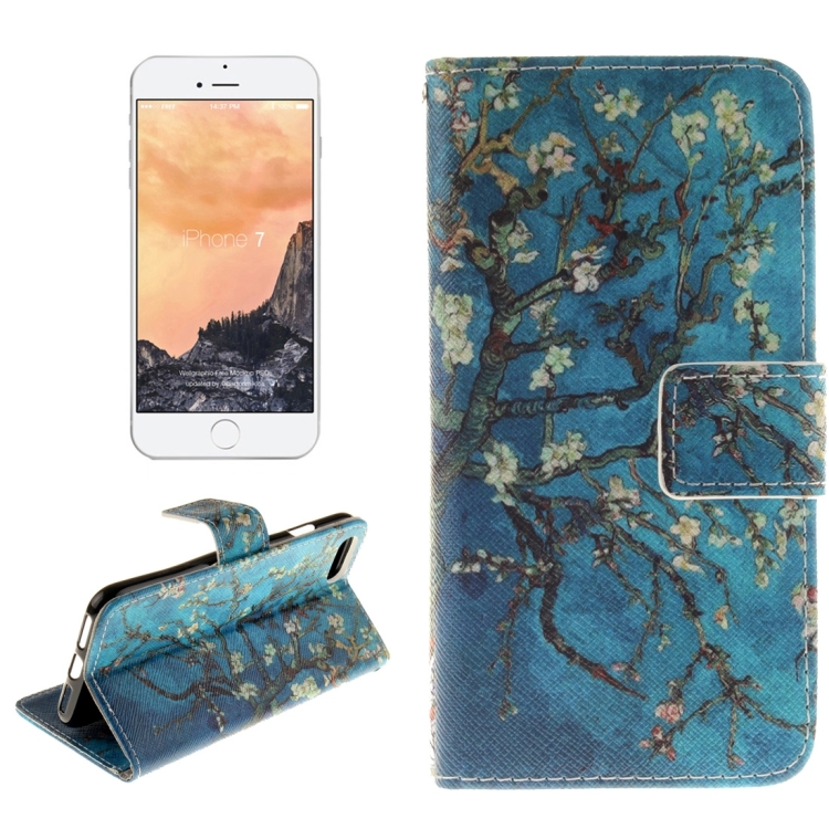

For iPhone 8 & 7 Plum Pattern TPU Magnetic Adsorption Horizontal Flip Leather Case with Holder & Card Slots & Wallet