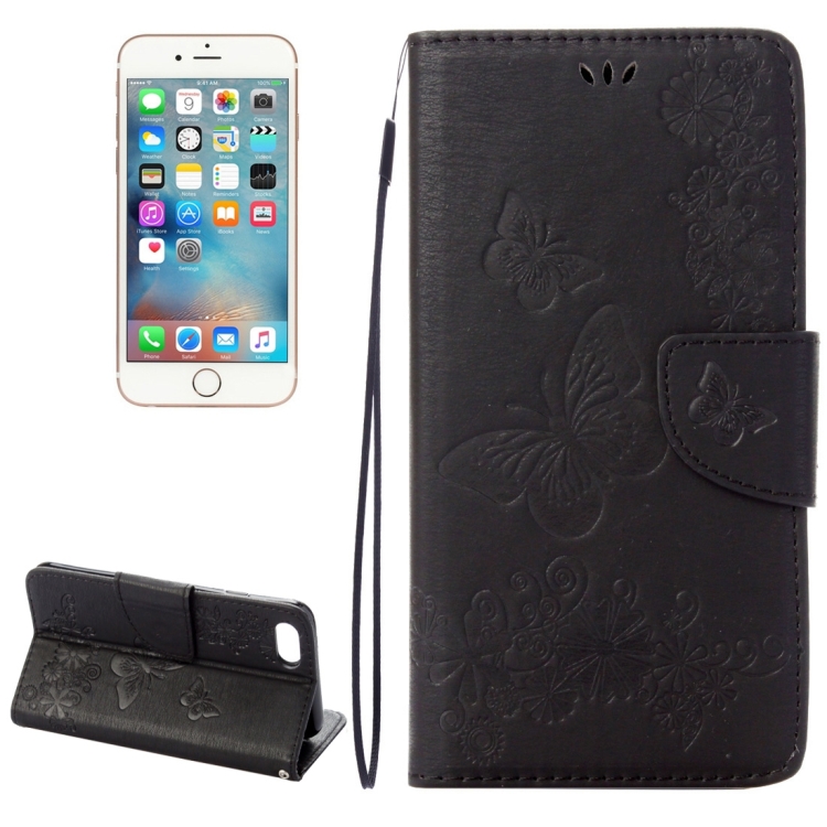 

For iPhone 8 & 7 Pressed Flowers Butterfly Pattern Horizontal Flip Leather Case with Holder & Card Slots & Wallet(Black)