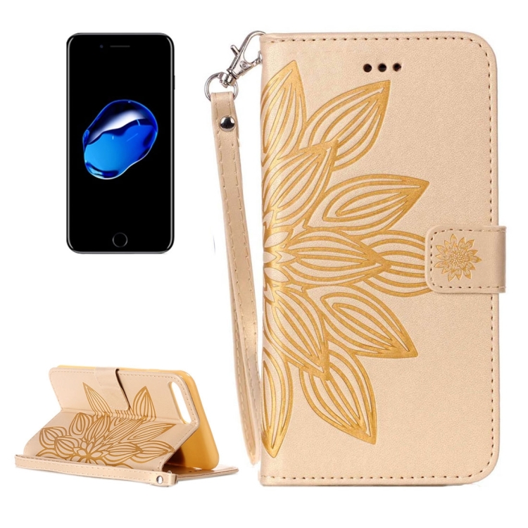 

For iPhone 8 & 7 Crazy Horse Texture Half Flower Printing Horizontal Flip Leather Case with Holder & Card Slots & Wallet & Lanyard (Gold)