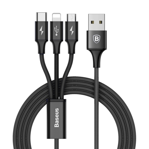 

Baseus Speed Series 1.2m 3A (1 x 8pin + 1 x Micro USB + 1 x Type-C to USB) Data Sync Cable Charging Cable, For iPhone & iPad & iPod, Samsung, HTC, Sony, Huawei, Xiaomi, Meizu, OnePlus, Letv((Black)