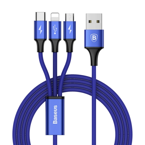 

Baseus Speed Series 1.2m 3A (1 x 8pin + 1 x Micro USB + 1 x Type-C to USB) Data Sync Cable Charging Cable, For iPhone & iPad & iPod, Samsung, HTC, Sony, Huawei, Xiaomi, Meizu, OnePlus, Letv((Navy Blue)