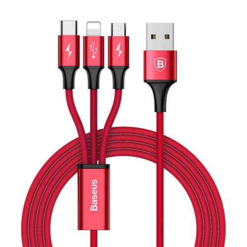 

Baseus Speed Series 1.2m 3A (1 x 8pin + 1 x Micro USB + 1 x Type-C to USB) Data Sync Cable Charging Cable, Baseus Speed Series 1.2m 3A (1 x 8pin + 1 x Micro USB + 1 x USB-C / Type-C to USB) Data Sync Cable Charging Cable for iPhone & iPad & iPod, Samsung,