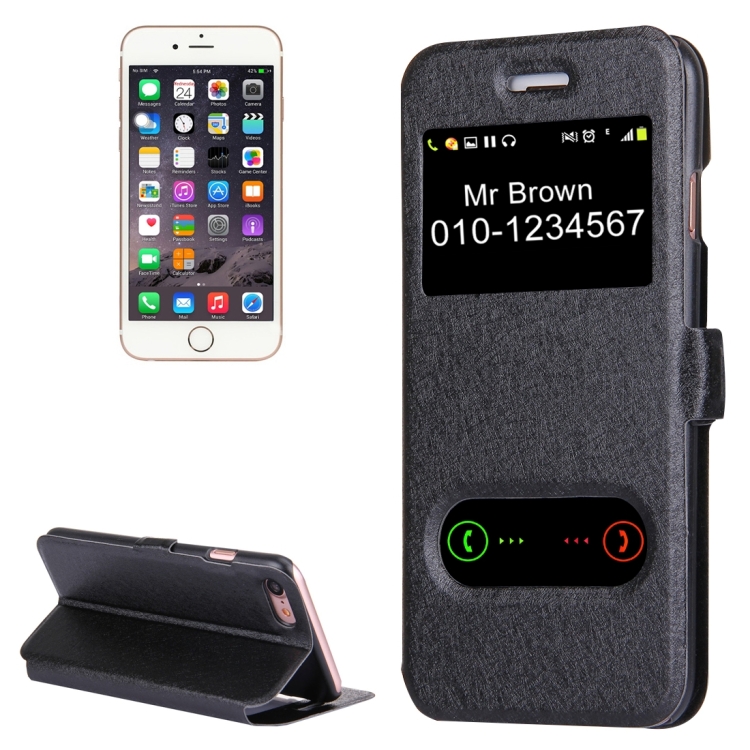 

For iPhone 8 & 7 Silk Texture Horizontal Flip Solid Color Leather Case with Call Display ID & Holder(Black)
