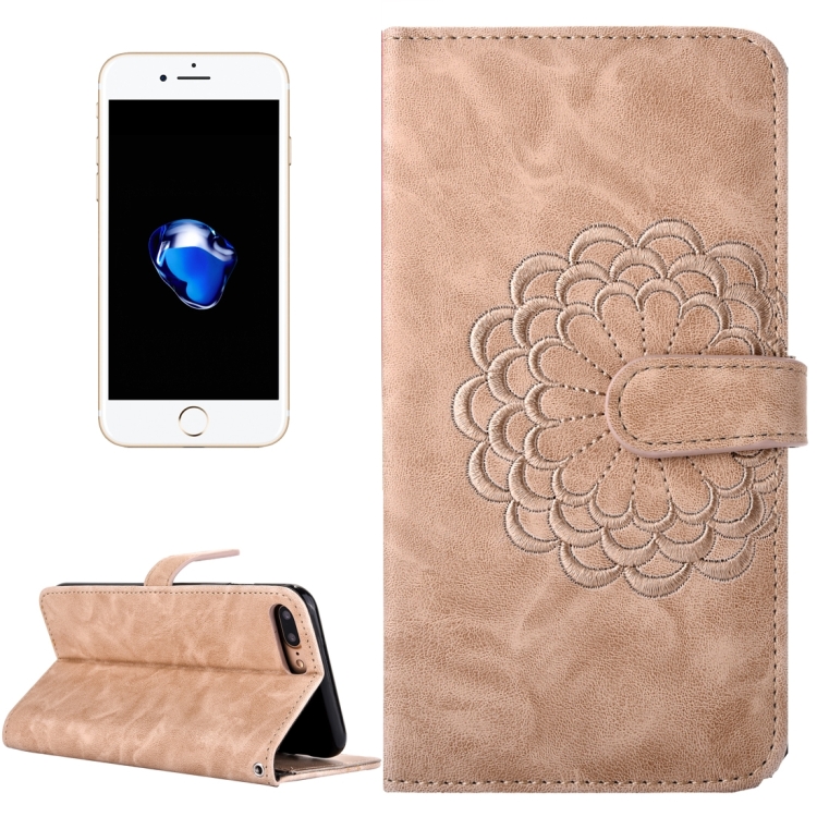 

For iPhone 8 & 7 Embroidery Flower Pattern Horizontal Flip Leather Case with Holder & Card Slots & Wallet & Photo Frame(Gold)