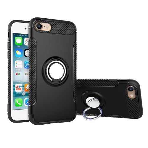 

For iPhone 8 & 7 Phone Ring Armor TPU + PC 360 Degrees Rotation Magnetic Phone Ring Stent Combination Case(Black)