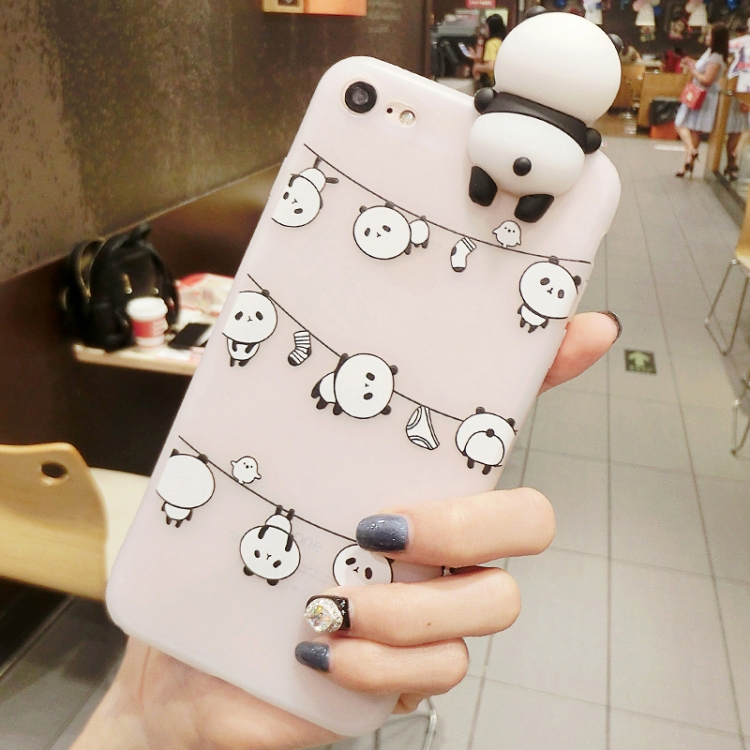 

For iPhone 8 & 7 Hang The Clothes Pandas Pattern 3D Lovely Papa Panda Dropproof Protective Back Cover Case