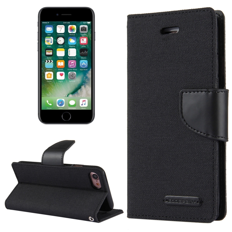 

GOOSPERY CANVAS DIARY for iPhone 8 & 7 Canvas Texture Horizontal Flip Leather Case with Card Slots & Wallet & Holder(Black)