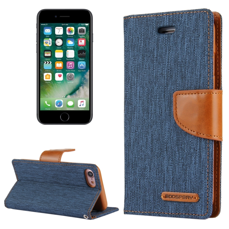 

GOOSPERY CANVAS DIARY for iPhone 8 & 7 Canvas Texture Horizontal Flip Leather Case with Card Slots & Wallet & Holder(Navy Blue)