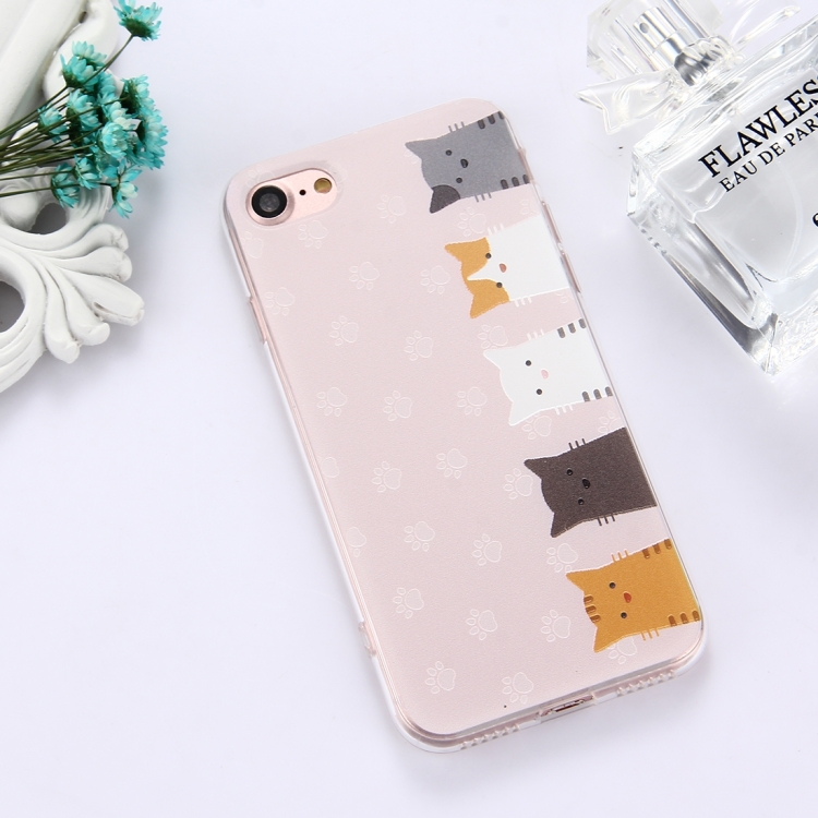 

For iPhone 8 & 7 TPU Embossed Five Cats Pattern Dropproof Protective Case Back Cover