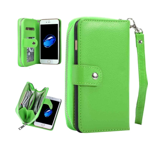 

For iPhone 8 & 7 Separable Litchi Texture Zipper Horizontal Flip Leather Case with Card Slots & Wallet & Photo Frame & Lanyard(Green)