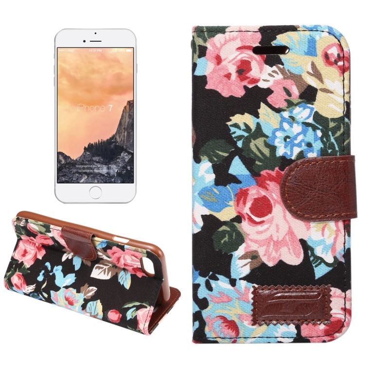 

For iPhone 8 & 7 Cotton Print Texture Horizontal Flip Leather Case with Holder & Card Slots(Black)