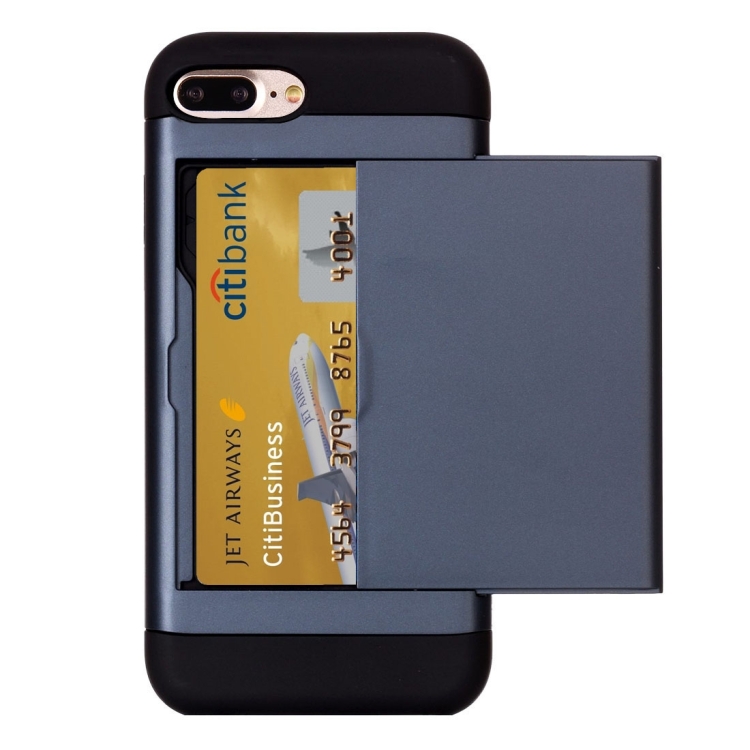 

For iPhone 8 Plus & 7 Plus Slide Style TPU + PC Combination Case with Card Slot(Dark Blue)