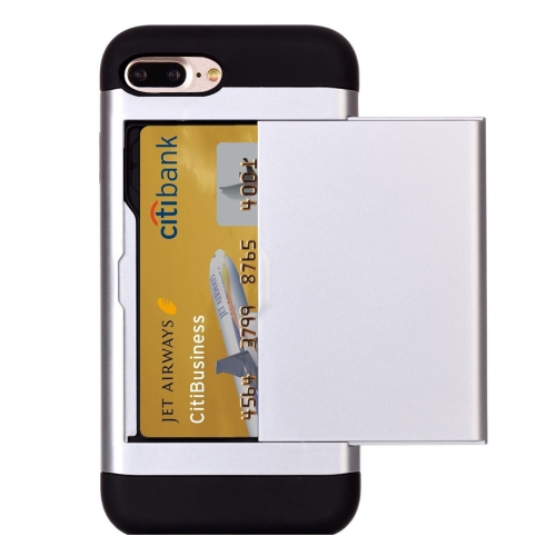

For iPhone 8 Plus & 7 Plus Slide Style TPU + PC Combination Case with Card Slot(Silver)