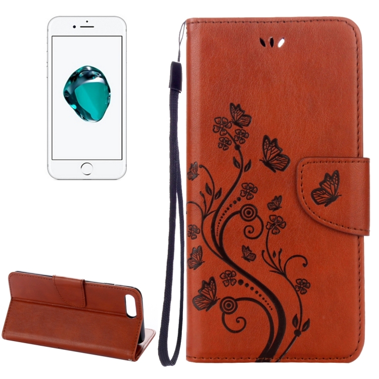 

For iPhone 8 Plus & 7 Plus Flowers Embossing Horizontal Flip Leather Case with Holder & Card Slots & Wallet & Lanyard(Coffee)