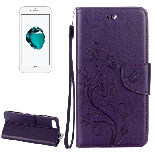 

For iPhone 8 Plus & 7 Plus Flowers Embossing Horizontal Flip Leather Case with Holder & Card Slots & Wallet & Lanyard(Purple)