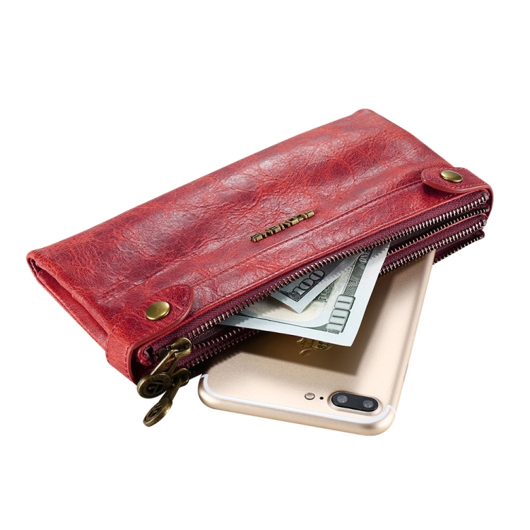 

FLOVEME Universal Double Zipper Genuine Leather Horizontal Flip Protective Case Pouch with Card Slots & Wallet For iPhone / Samsung / Huawei / Xiaomi / 5.5 inch Below Smartphones(Red)