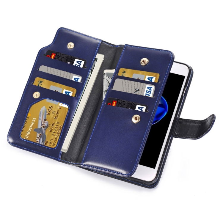 

For iPhone 8 Plus & 7 Plus & 6 Plus & 6s Plus Detachable Plain Weave Stitching Horizontal Flip PU Leather Case with Card Slots & Wallet & Photo Frame(Dark Blue)