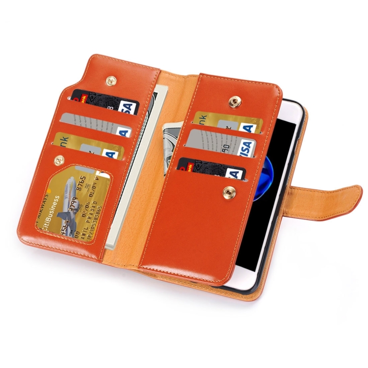 

For iPhone 8 Plus & 7 Plus & 6 Plus & 6s Plus Detachable Plain Weave Stitching Horizontal Flip PU Leather Case with Card Slots & Wallet & Photo Frame(Orange)