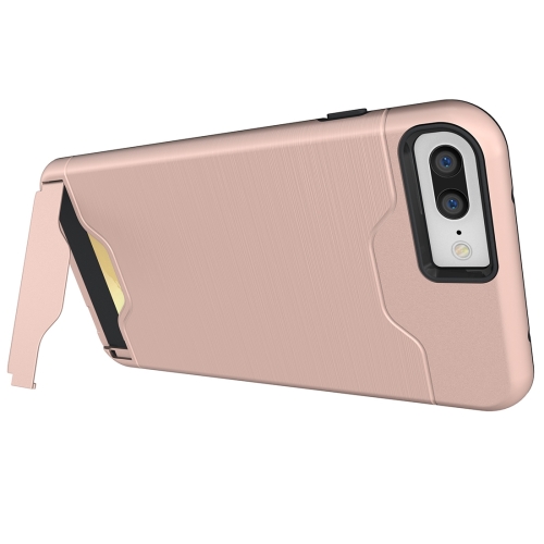 

For iPhone 8 Plus & 7 Plus Brushed Texture Separable TPU + PC Combination Back Case with Card Slot & Holder(Rose Gold)