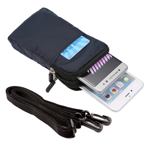 

Universal Multi-function Plaid Texture Double Layer Zipper Sports Waist Bag / Shoulder Bag for iPhone X & 7 & 7 Plus / Galaxy S9+ / S8+ / Note 8 / Sony Xperia Z5 / Huawei Mate 8, Size: 16.5 x 9.0 x 3.0cm(Dark Blue)