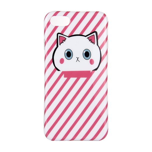 

For iPhone 7 Plus Pink Background Lovely Cartoon Cat Pattern IMD Dropproof Protective Back Cover Case