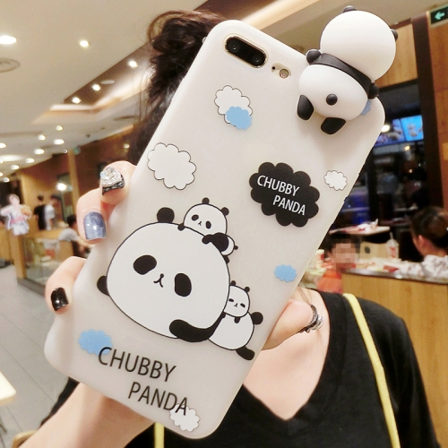 

For iPhone 8 Plus & 7 Plus Three Pandas Pattern 3D Lovely Papa Panda Dropproof Protective Back Cover Case