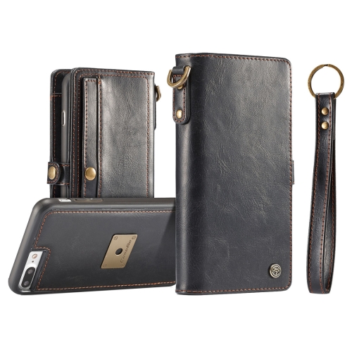 

CaseMe for iPhone 8 Plus & 7 Plus TPU + PC Detachable Magnetic Horizontal Flip Leather Case with Card Slots & Wallet & Photo Frame & Storage Cutouts & Metal Loop Lanyard(Black)