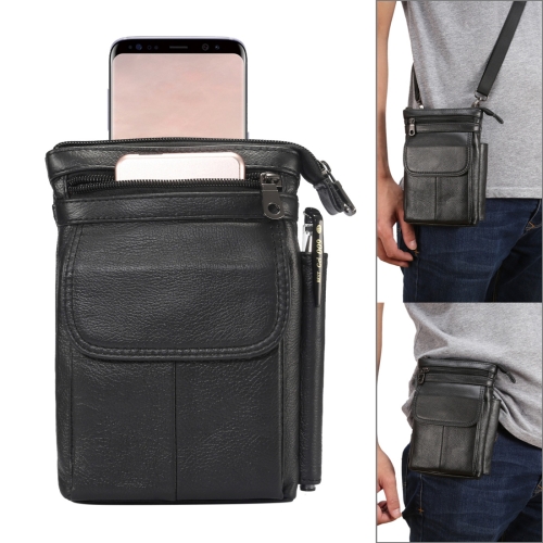 

6.5 inch and Below Universal Small Texture Genuine Leather Men Vertical Style Case Double Zipper Shoulder Carrying Bag with Belt Hole & Climbing Buckle for Sony, Huawei, Meizu, Lenovo, ASUS, Cubot, Oneplus, Xiaomi, Ulefone, Letv, DOOGEE, Vkworld, and othe
