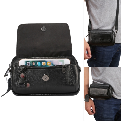

6.5 inch and Below Universal Litchi Small Texture Genuine Leather Men Horizontal Style Case Shoulder Carrying Bag with Belt Hole for Sony, Huawei, Meizu, Lenovo, ASUS, Cubot, Oneplus, Xiaomi, Ulefone, Letv, DOOGEE, Vkworld, and other Smartphones(Black)