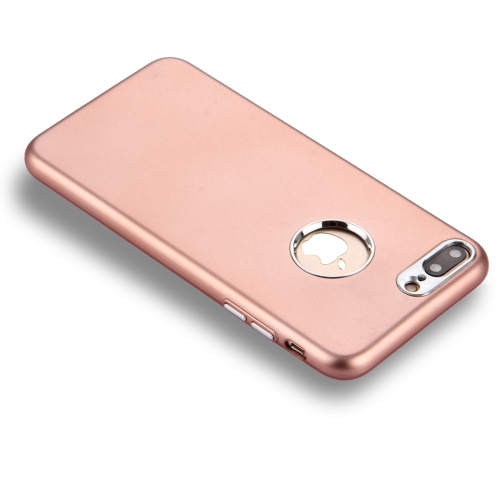 

For iPhone 8 Plus & 7 Plus Pure Colour Oil Spout Soft TPU Metal Button Protective Case Back Cover(Rose Gold)