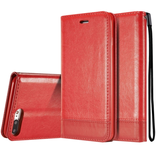 

For iPhone 8 Plus & 7 Plus Double-sided Absorption Splicing Horizontal Flip Leather Case with Holder & Card Slots & Lanyard (Red)