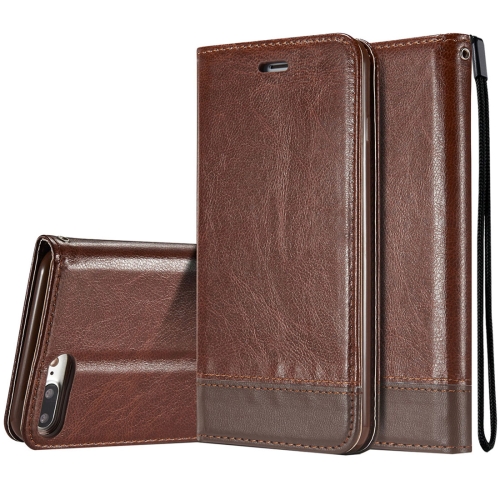 

For iPhone 8 Plus & 7 Plus Double-sided Absorption Splicing Horizontal Flip Leather Case with Holder & Card Slots & Lanyard (Brown)
