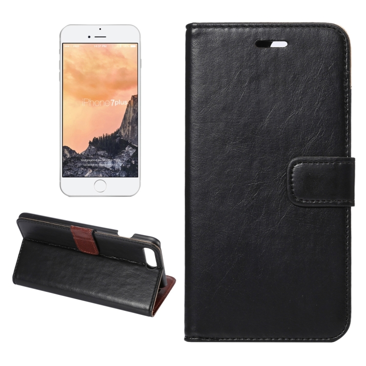 

For iPhone 8 Plus & 7 Plus Crazy Horse Texture Horizontal Flip Leather Case with Holder & Card Slots & Wallet(Black)