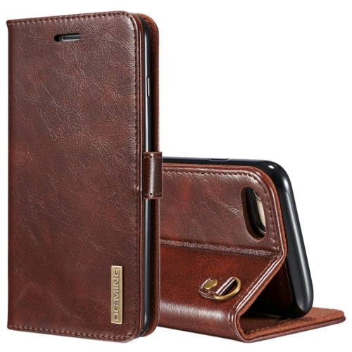 

DG.MING for iPhone 8 & 7 Genuine Leather Horizontal Flip Detachable Magnetic Protective Case with Holder & Card Slots & Lanyard(Coffee)