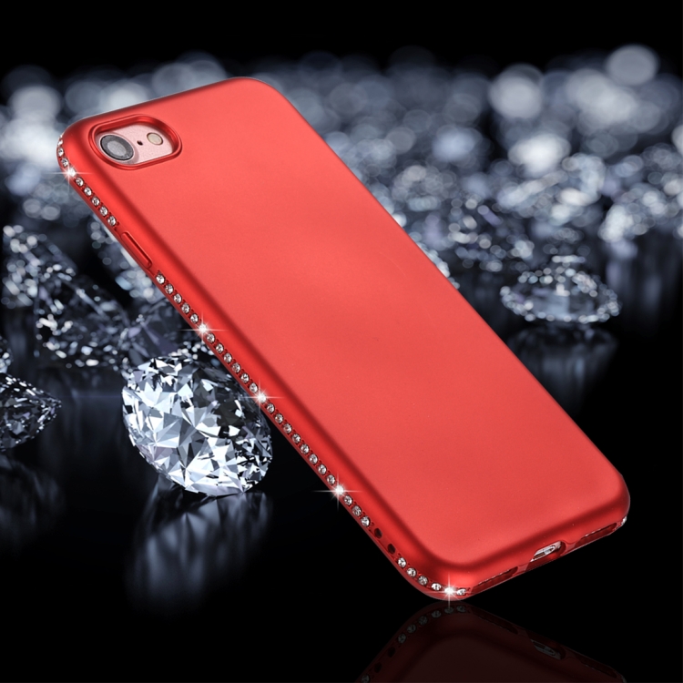 

For iPhone SE 2020 & 8 & 7 Crystal Decor Sides Frosted Soft TPU Protective Back Case (Red)