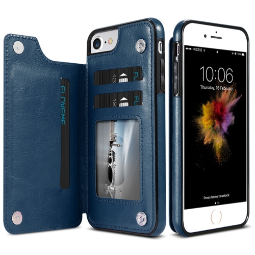 

FLOVEME for iPhone 8 & 7 Crazy Horse Texture Horizontal Flip Leather Protective Case with Card Slots & Holder(Dark Blue)