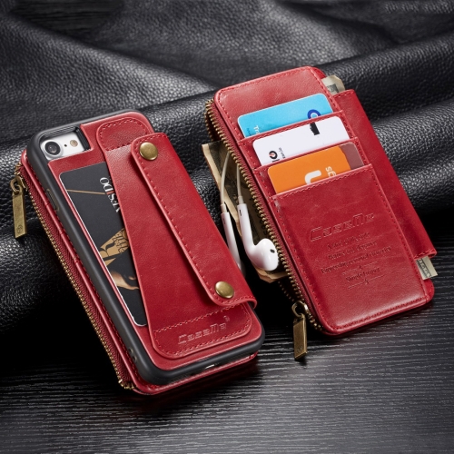 

CaseMe-011 Detachable Multifunctional Horizontal Flip Leather Case with Card Slot & Holder & Zipper Wallet For iPhone 8 & 7(Red)