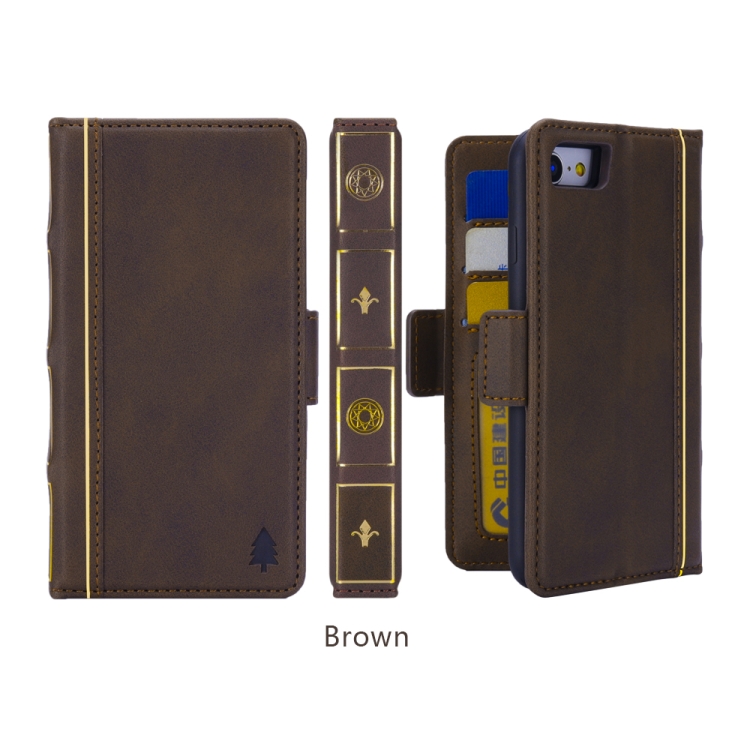 

Bible Style Business Horizontal Flip Leather Case for iPhone 8 & 7, with Card Slots & Photo Frame & Holder & Wallet (Coffee)