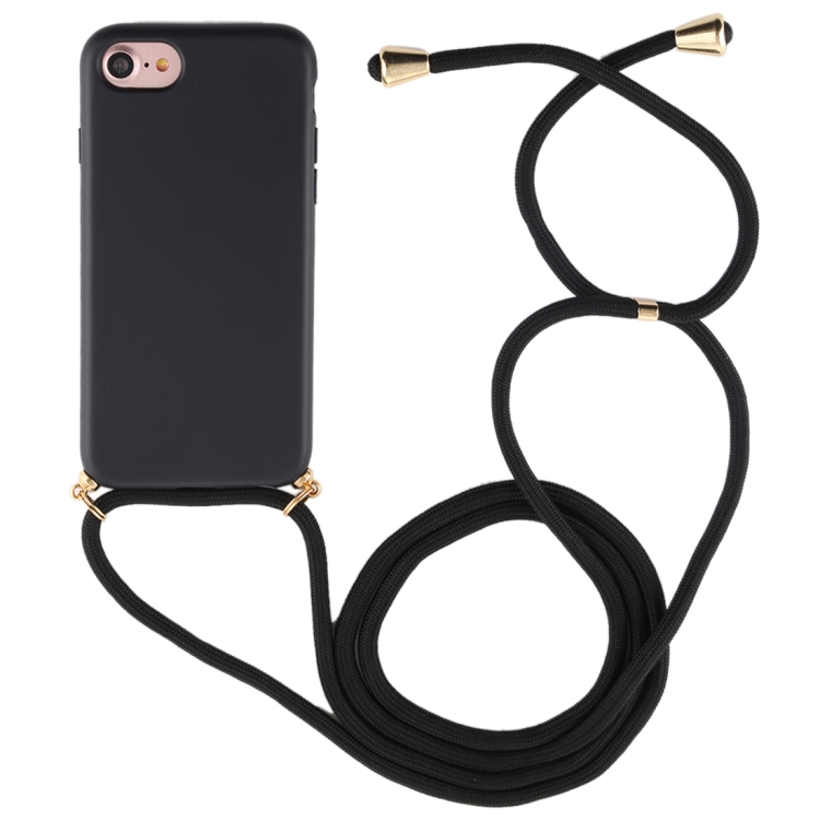 

For iPhone SE 2020 / 8 / 7 TPU Anti-Fall Mobile Phone Case With Lanyard(Black)