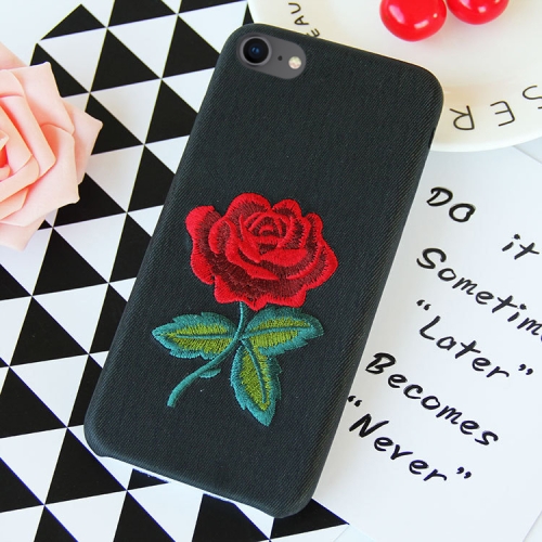 

Black Background Embroidery Blooming Rose Pattern PU Soft Protective Case for iPhone 8 & 7