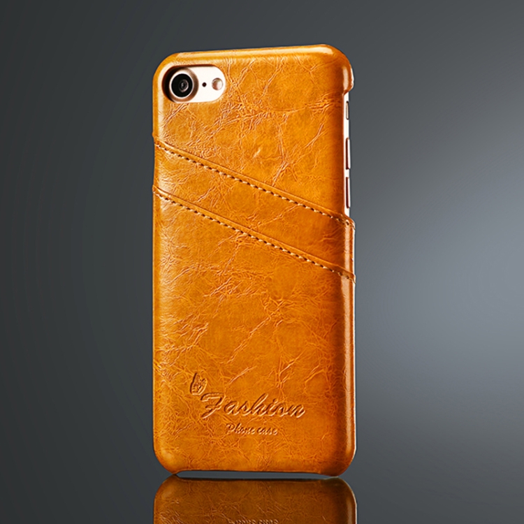 

Fierre Shann Retro Oil Wax Texture PU Leather Case for iPhone 8 & 7, with Card Slots(Yellow)