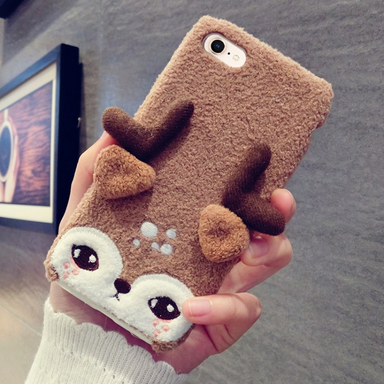 

For iPhone SE 2020 & 8 & 7 Christmas Series Plush Brown Elk Full Coverage Protective Back Cover Case