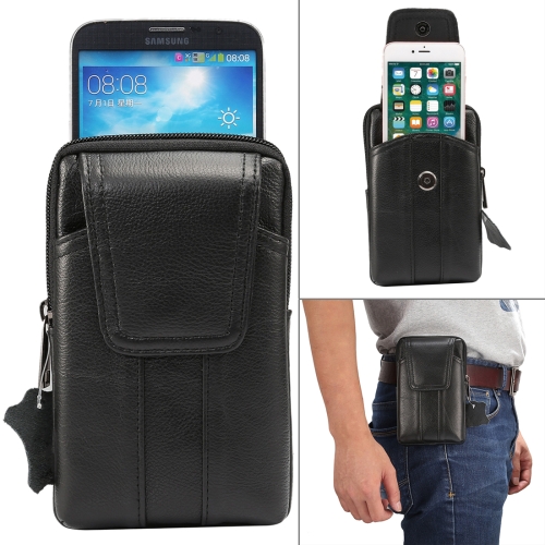 

6.2 inch and Below Universal Genuine Leather Men Vertical Style Case Waist Bag with Belt Hole, For iPhone, Samsung, Sony, Huawei, Meizu, Lenovo, ASUS, Oneplus, Xiaomi, Cubot, Ulefone, Letv, DOOGEE, Vkworld, and other Smartphones (Black)