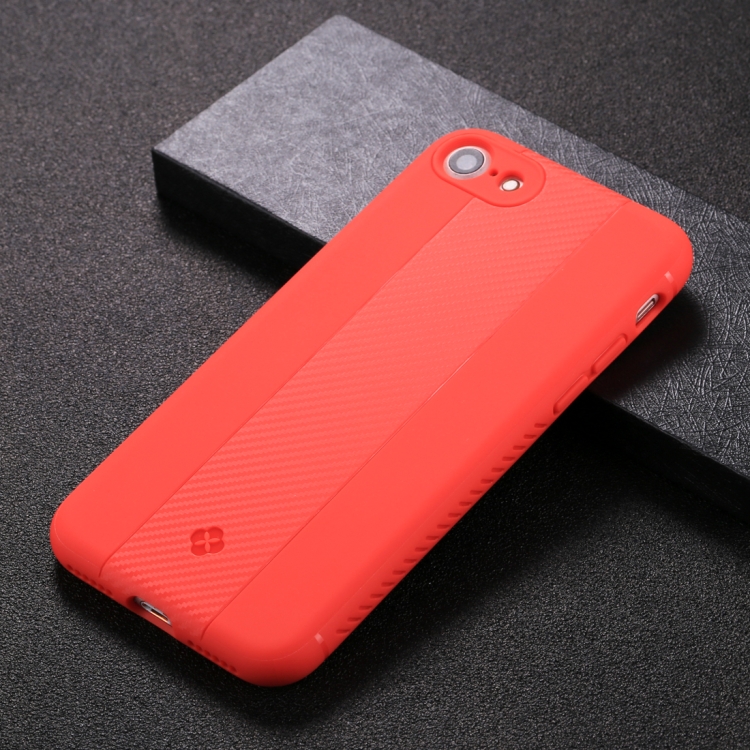 

TOTUDESIGN For iPhone 8 & 7 Carbon Fiber Texture TPU Anti-slip Soft Protective Back Cover Case (Red)