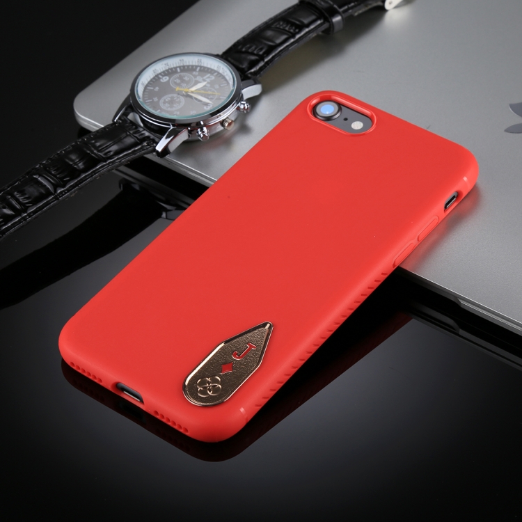 

TOTUDESIGN For iPhone SE 2020 & 8 & 7 TPU + Zinc Alloy Red J Pattern Soft Protective Cover Case