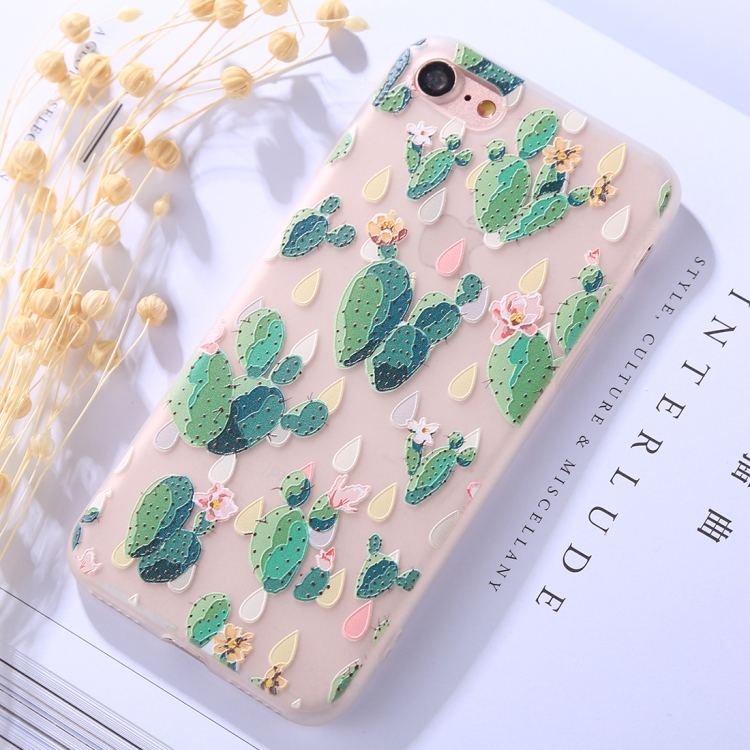 

For iPhone SE 2020 & 8 & 7 Embossment Cactus Pattern Soft TPU Protective Case