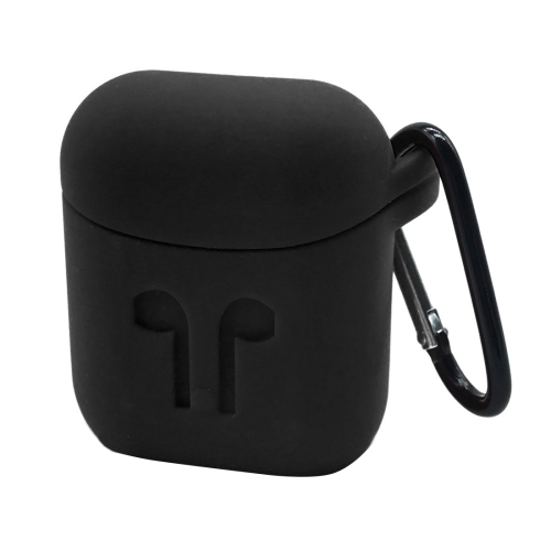 

For Apple AirPods Portable Wireless Bluetooth Earphone Silicone Protective Box iPhone Anti-lost Dropproof Storage Bag with Hook(Black)